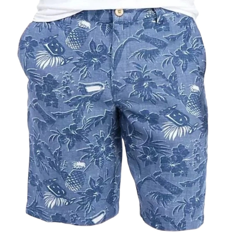 Tommy Bahama Mens 28 Waist Linen‎ Shorts Tiki Luau Dockside Blue 10" Inseam NWT